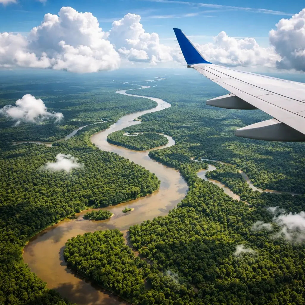 Vedere aeriana asupra Bazinului Amazonului din avion