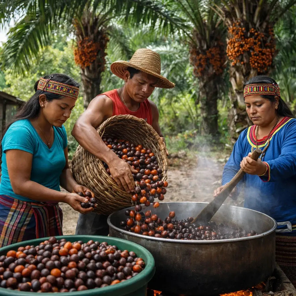 Cules de fructe de palmier Batana pentru obtinerea uleiului
